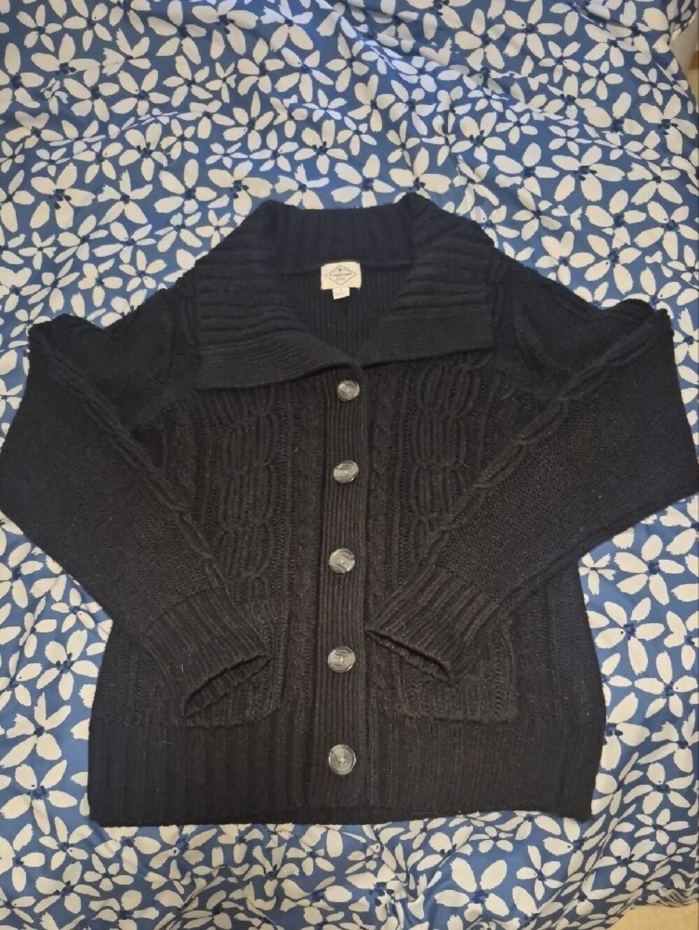 St. John's Bay Black Cable-Knit Button Cardigan